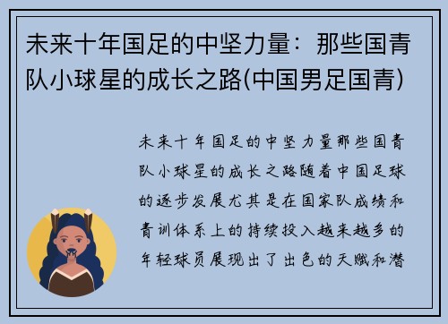 未来十年国足的中坚力量：那些国青队小球星的成长之路(中国男足国青)